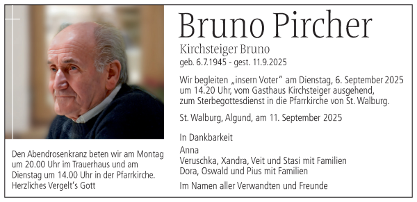 Traueranzeige von Bruno Pircher von Dolomiten