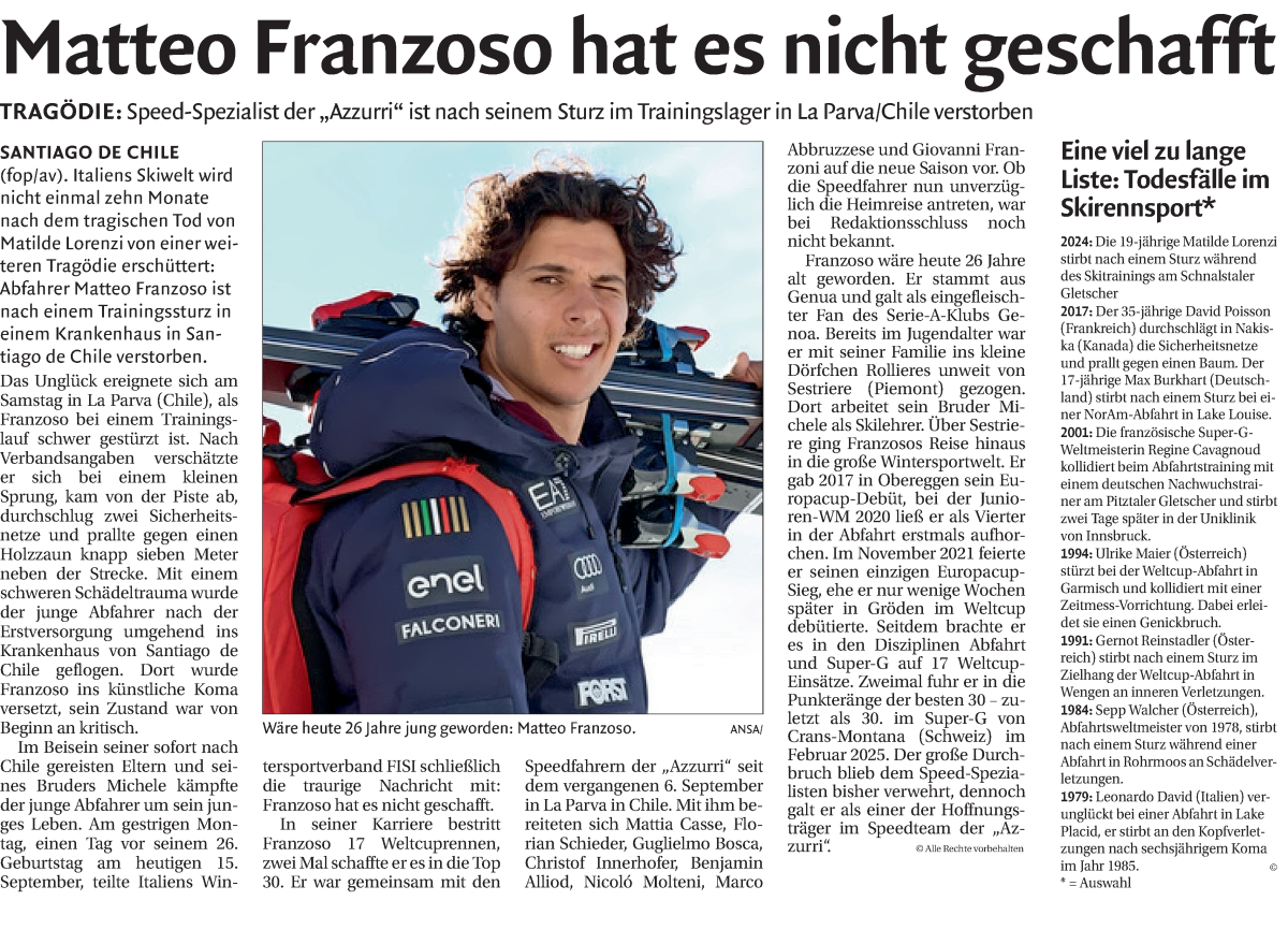  Traueranzeige für Matteo Franzoso vom 16.09.2025 aus Dolomiten
