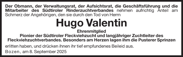 Traueranzeige von Dr. Hugo Valentin von Dolomiten