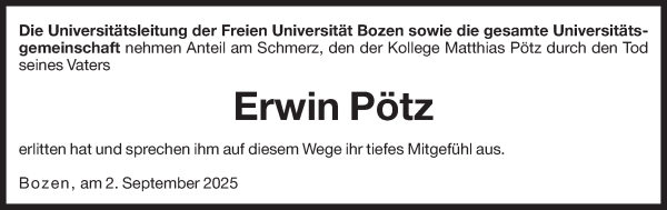 Traueranzeige von Erwin Pötz von Dolomiten