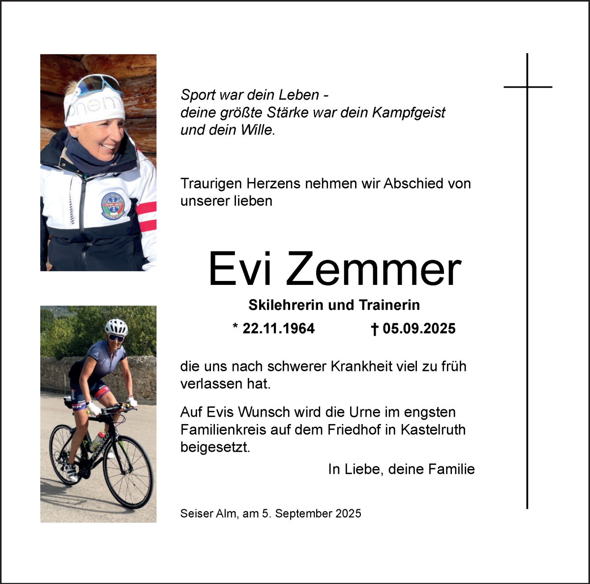  Traueranzeige für Evi Zemmer vom 08.09.2025 aus Dolomiten