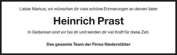 Traueranzeige von Heinrich Prast von Dolomiten