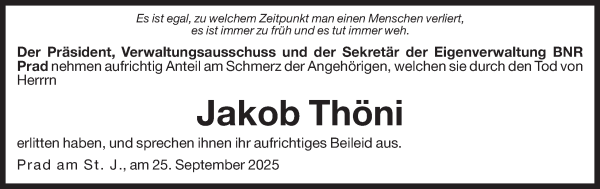 Traueranzeige von Jakob Thöni von Dolomiten