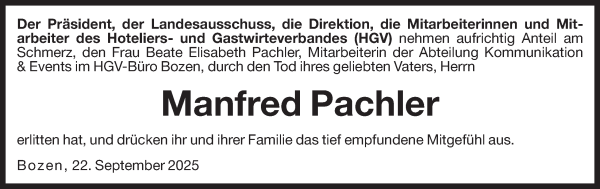 Traueranzeige von Manfred Pachler von Dolomiten