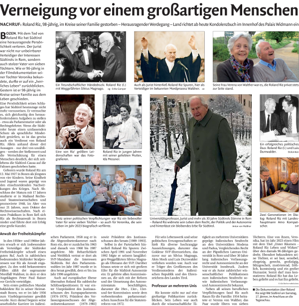 Traueranzeige von Roland Riz von Dolomiten