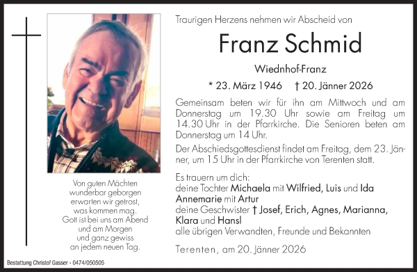 Traueranzeige von Franz Schmid von Dolomiten
