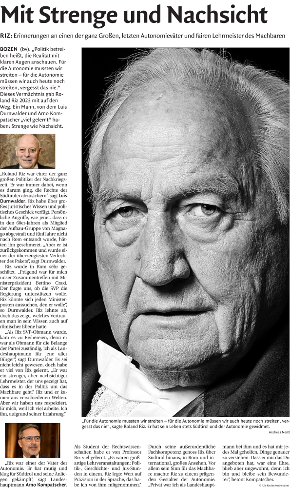 Traueranzeige von Roland Riz von Dolomiten