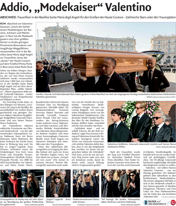 Traueranzeige von Valentino Garavani von Dolomiten