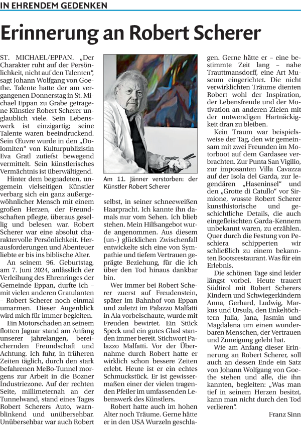 Traueranzeige von Robert Scherer von Dolomiten