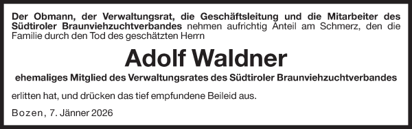 Traueranzeige von Adolf Waldner von Dolomiten