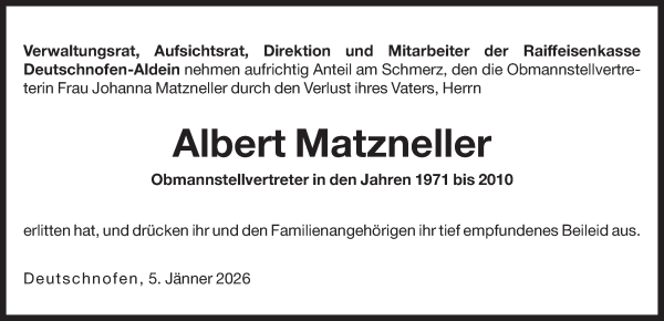 Traueranzeige von Albert Matzneller von Dolomiten