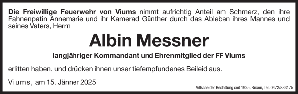Traueranzeige von Albin Messner von Dolomiten
