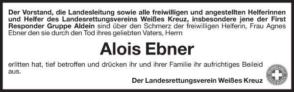 Traueranzeige von Alois Ebner von Dolomiten
