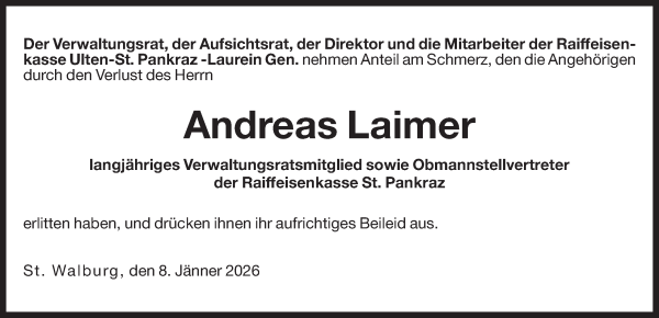 Traueranzeige von Andreas Laimer von Dolomiten