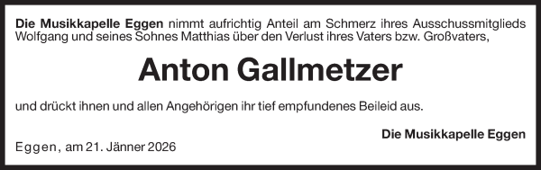 Traueranzeige von Anton Gallmetzer von Dolomiten