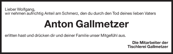 Traueranzeige von Anton Gallmetzer von Dolomiten