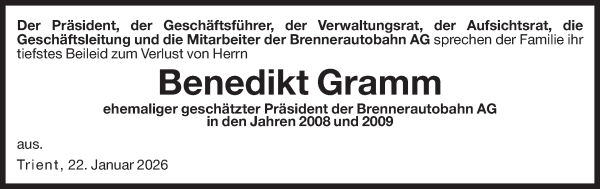 Traueranzeige von Benedikt Gramm von Dolomiten