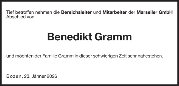 Traueranzeige von Benedikt Gramm von Dolomiten