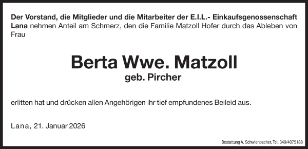 Traueranzeige von Berta Matzoll von Dolomiten