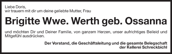 Traueranzeige von Brigitte Werth von Dolomiten