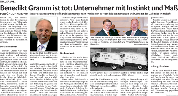 Traueranzeige von Benedikt Gramm von Dolomiten