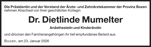 Traueranzeige von Dietlinde Walther von Herbstenburg von Dolomiten