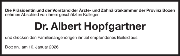 Traueranzeige von Dr. Albert Hopfgartner von Dolomiten
