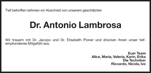 Traueranzeige von Dr. Antonio Lambrosa von Dolomiten