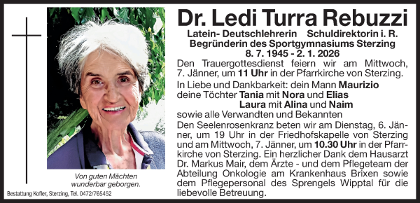 Traueranzeige von Dr. Ledi Turra Rebuzzi von Dolomiten