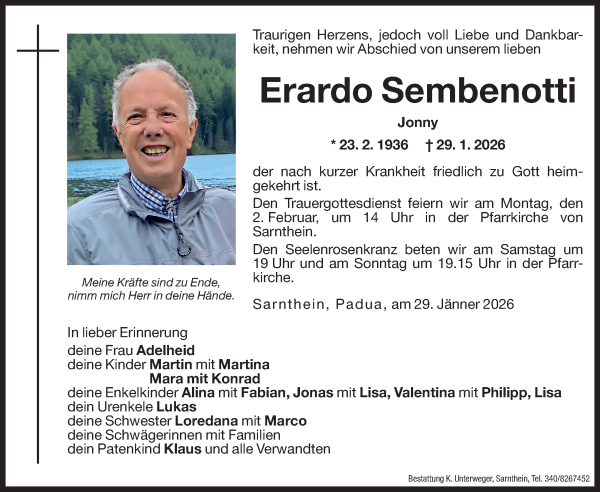 Traueranzeige von Erardo Sembenotti von Dolomiten