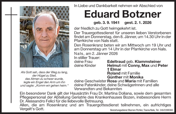 Traueranzeige von Eduard Botzner von Dolomiten