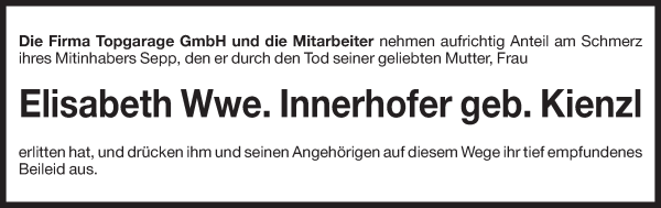 Traueranzeige von Elisabeth Innerhofer von Dolomiten