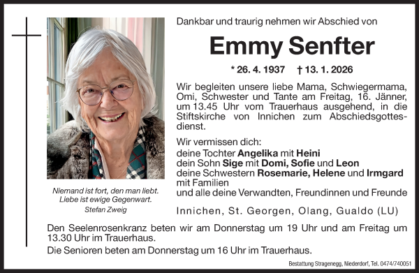 Traueranzeige von Emmy Senfter von Dolomiten