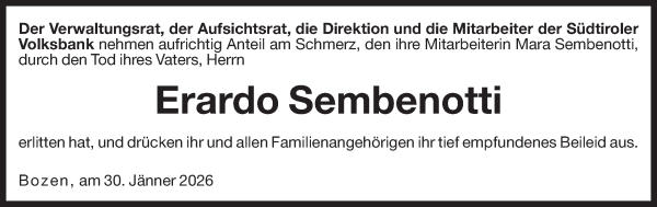 Traueranzeige von Erardo Sembenotti von Dolomiten