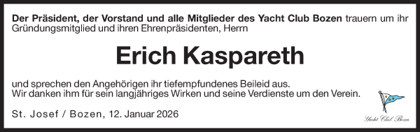 Traueranzeige von Erich Kaspareth von Dolomiten