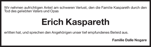 Traueranzeige von Erich Kaspareth von Dolomiten