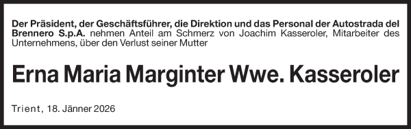 Traueranzeige von Erna Maria Kasseroler von Dolomiten