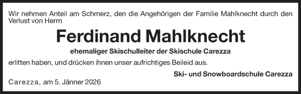 Traueranzeige von Ferdinand Mahlknecht von Dolomiten