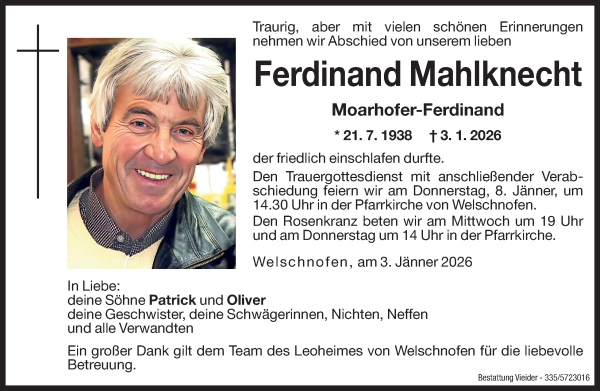 Traueranzeige von Ferdinand Mahlknecht von Dolomiten