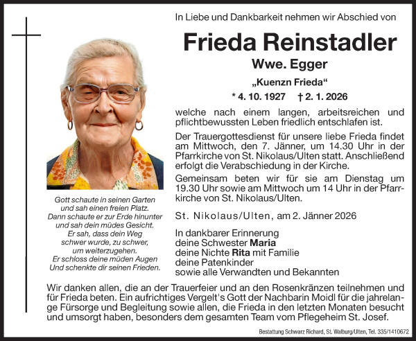 Traueranzeige von Frieda Egger von Dolomiten
