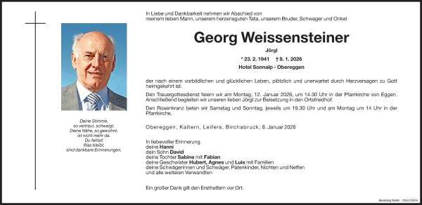 Traueranzeige von Georg Weissensteiner von Dolomiten