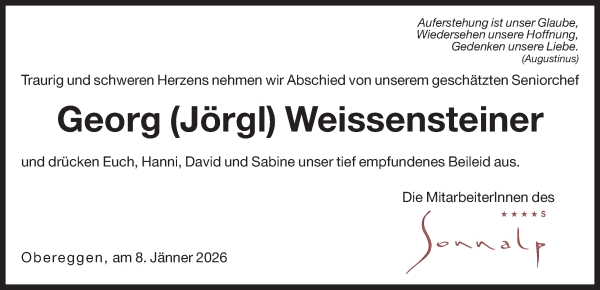 Traueranzeige von Georg Weissensteiner von Dolomiten