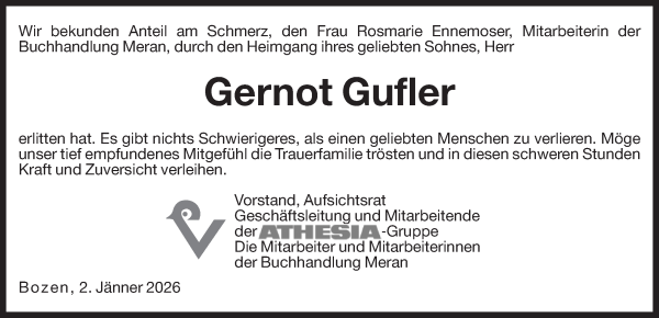 Traueranzeige von Gernot Gufler von Dolomiten