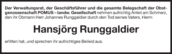 Traueranzeige von Hansjörg Runggaldier von Dolomiten