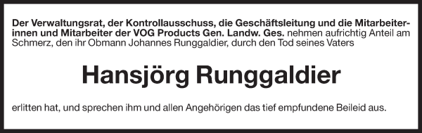 Traueranzeige von Hansjörg Runggaldier von Dolomiten