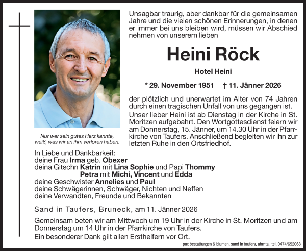 Traueranzeige von Heini Röck von Dolomiten