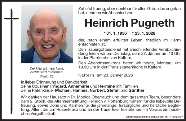 Traueranzeige von Heinrich Pugneth von Dolomiten