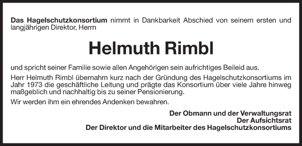 Traueranzeige von Helmuth Rimbl von Dolomiten