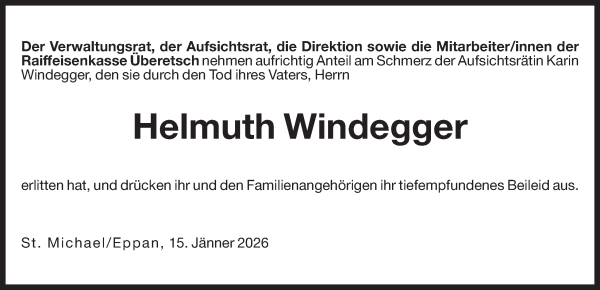Traueranzeige von Helmuth Windegger von Dolomiten