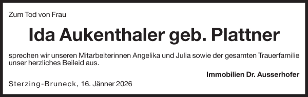 Traueranzeige von Ida Aukenthaler von Dolomiten